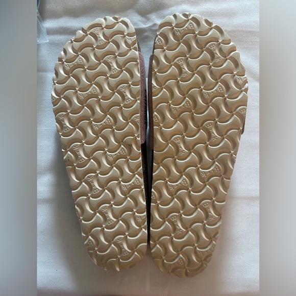 Birkenstock Madrid Pink Sandals with Gold Buckle Pink Lilac Flower Print Slides - Picture 5 of 6